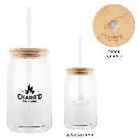 17oz Soda Line Glass Can with Bamboo Lid